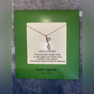 BNWT Kate Spade Gold Slipper with Pearl Necklace Crystal Charm $68